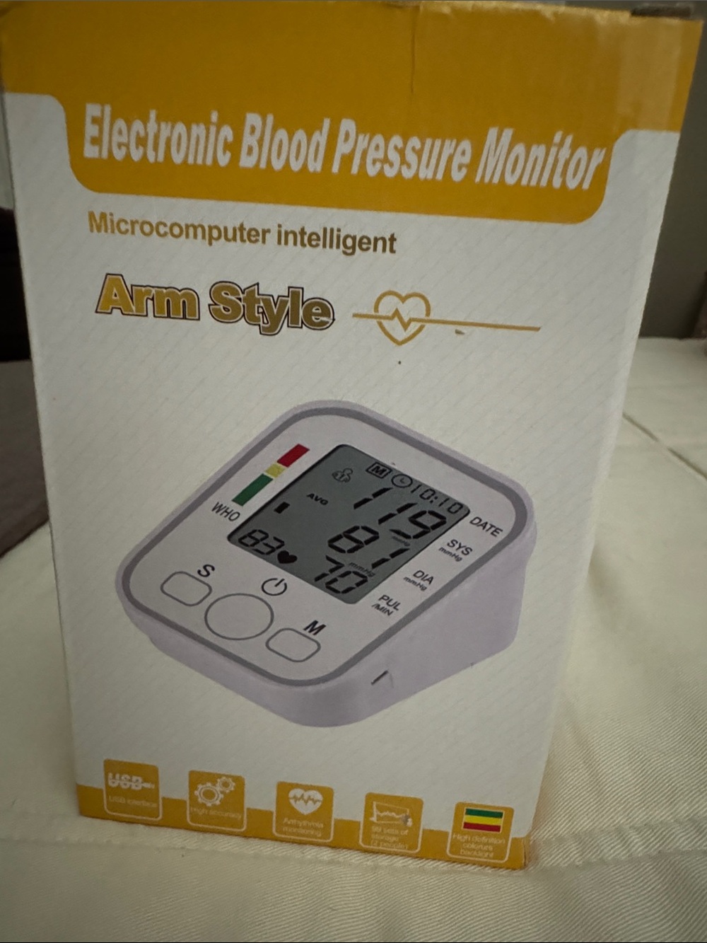 Electronic Blood Pressure Monitor Arm Style - White